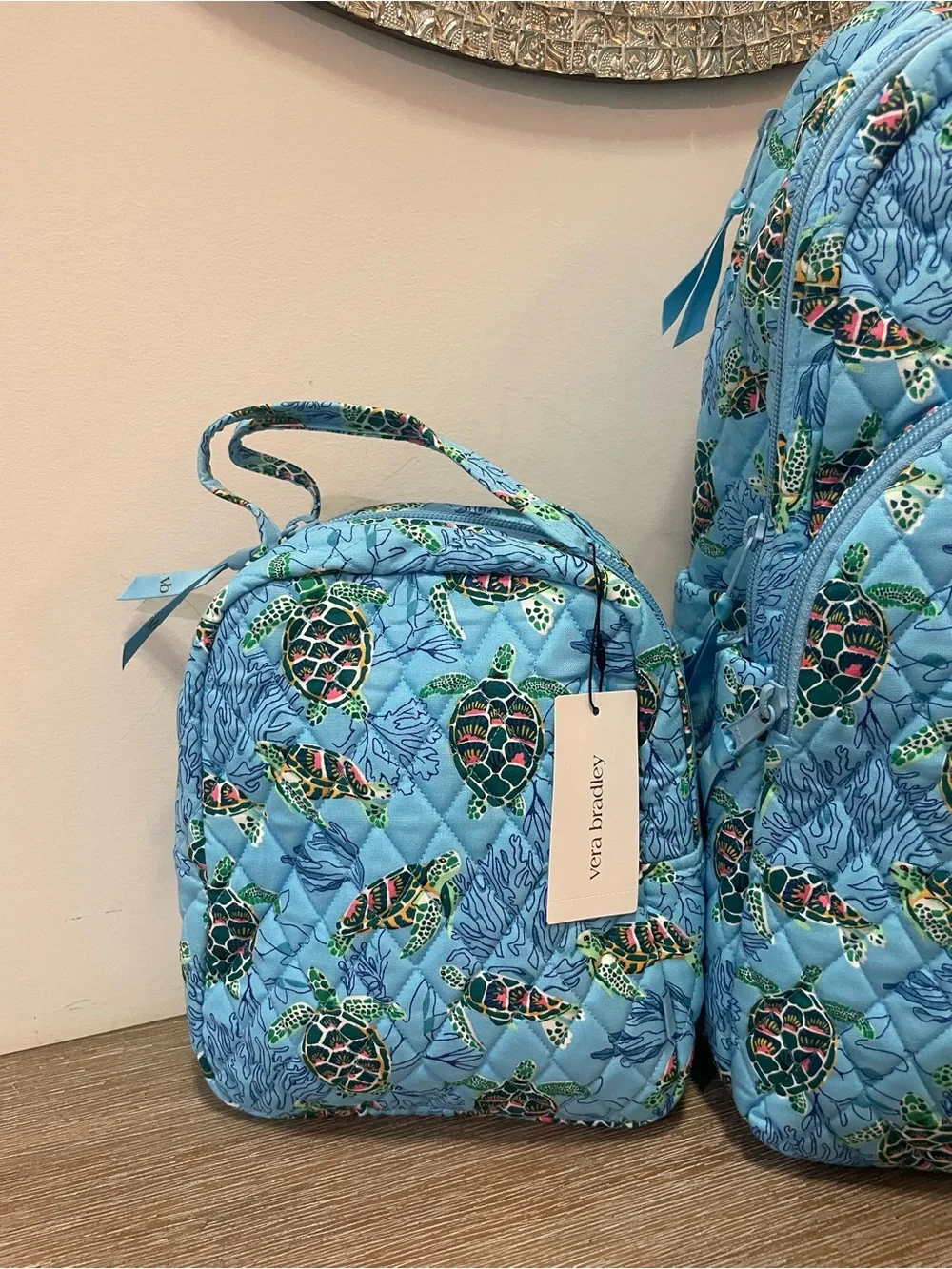 Vera Bradley Quilted Sea Turtle Backpack SET with lunch bag